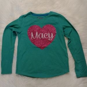 Personalized 'Macy' Glitter Heart Long Sleeve Hanes Shirt